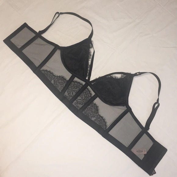 Victoria’s secret Black unlined see through lace mesh lingerie bra bustier top - Picture 3 of 7
